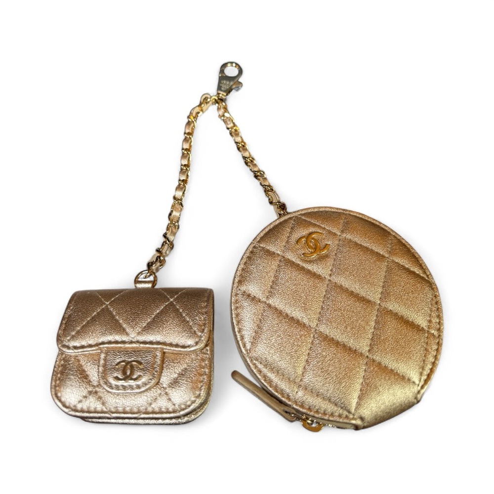 Chanel Metallic Gold Quilted Mini Bag Duo - Picture 2 of 10